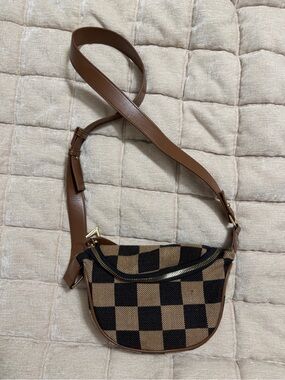 Dry Goods Brown and Black Check Canvas Crossbody Saddle Bag